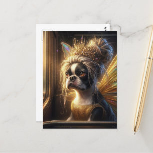Cartão Postal Adorável Boston Terrier Fairy