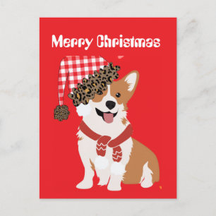 Cartão Postal Adorável Cachorrinho de Natal Usando Chapéu de Pap