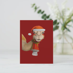 Cartão Postal Adorável Camelo Fofo Vestindo Chapéu de Papai Noel