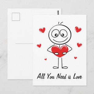 Cartão Postal Adorável Desenho de Boneco de Palito Tudo o que Vo