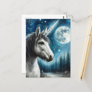 Cartão Postal Adorável Donkey Unicorn com Lua