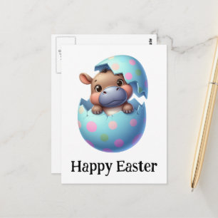 Cartão Postal Adorável e Engraçado Páscoa Bebê Hippo
