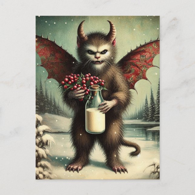 Cartão Postal Adorável Fada de Gatinho Krampus Horror de Natal (Frente)