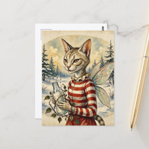 Cartão Postal Adorável Fada de Gato Vampiro Retro com Leite