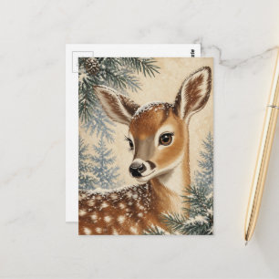 Cartão Postal Adorável Fawn de Inverno