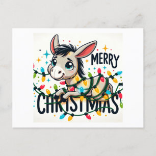 Cartão Postal Adorável Feliz Natal Donkey