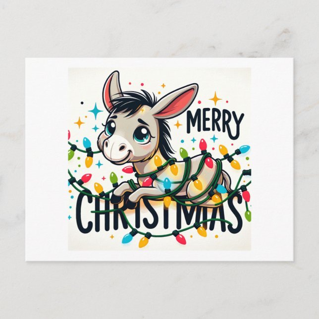Cartão Postal Adorável Feliz Natal Donkey (Frente)