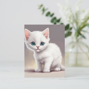 Cartão Postal Adorável gatinho branco