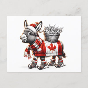 Cartão Postal Adorável Ice Skating Canada Donkey