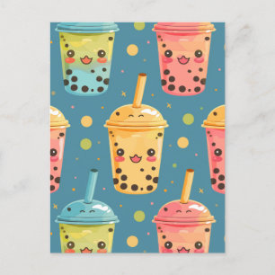 Cartão Postal Adorável Kawaii Boba Drink Design