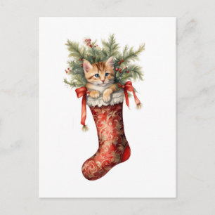 Cartão Postal Adorável Kitten de Natal