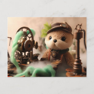 Cartão Postal Adorável Lontra Steampunk Trabalha em Máquinas