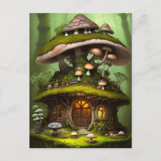 Cartão Postal Adorável Mossy Mushroom Fairy House