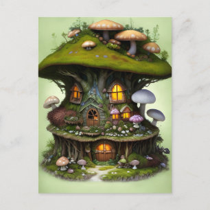 Cartão Postal Adorável Mossy Mushroom Fairy House