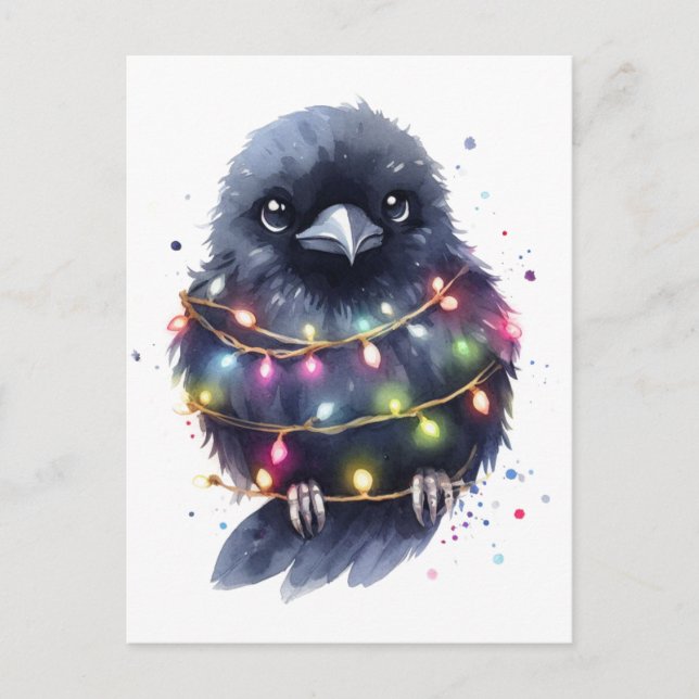 Cartão Postal Adorável Natal Raven (Frente)