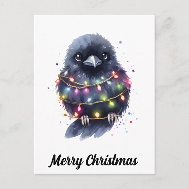 Cartão Postal Adorável Natal Raven (Frente)