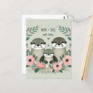 Cartão Postal Adorável Otter Boho Mãe Pai e bebê