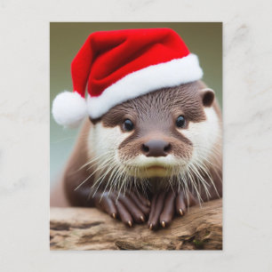 Cartão Postal Adorável Otter Santa Hat