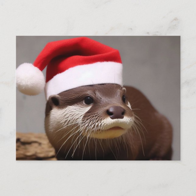 Cartão Postal Adorável Otter Santa Hat (Frente)