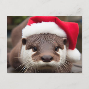 Cartão Postal Adorável Otter Santa Hat