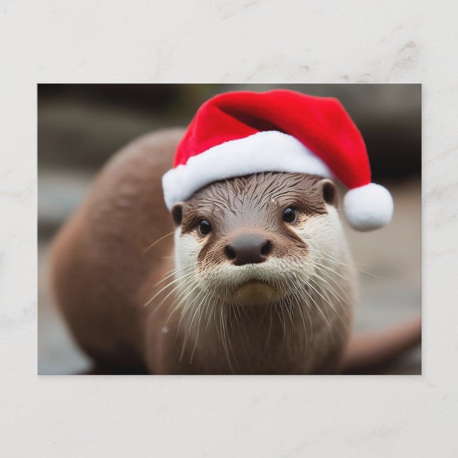 Cartão Postal Adorável Otter Santa Hat (Frente)