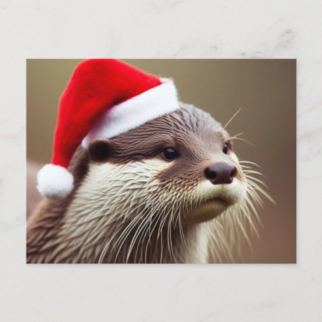 Cartão Postal Adorável Otter Santa Hat (Frente)