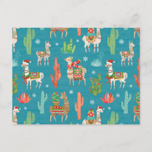 Cartão Postal Adorável Padrão de Natal Llamas