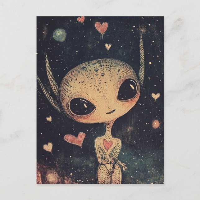 Cartão Postal Adorável Pequeno Alien (Frente)