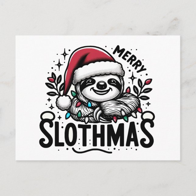 Cartão Postal Adorável Slothmas Alegre (Frente)
