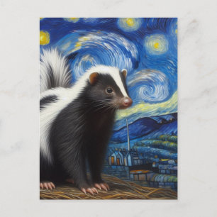 Cartão Postal Adorável Starry Night Skunk Van Gogh