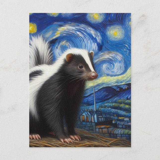 Cartão Postal Adorável Starry Night Skunk Van Gogh (Frente)