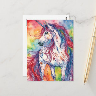 Cartão Postal Adorável Unicórnio Aquarela