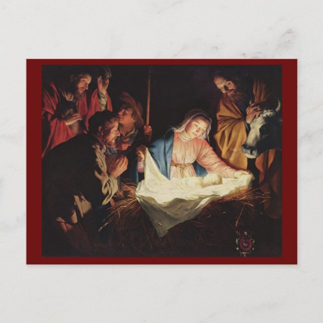 Cartão Postal Adoring Shepherds por Gerard van Honthorst (Frente)