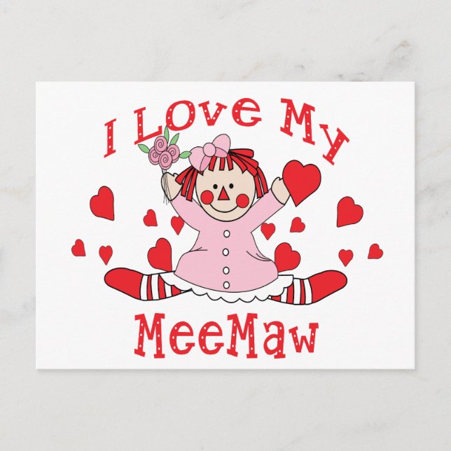 Cartão Postal Adoro a minha "MeeMaw Rag Doll & Hearts" (Frente)