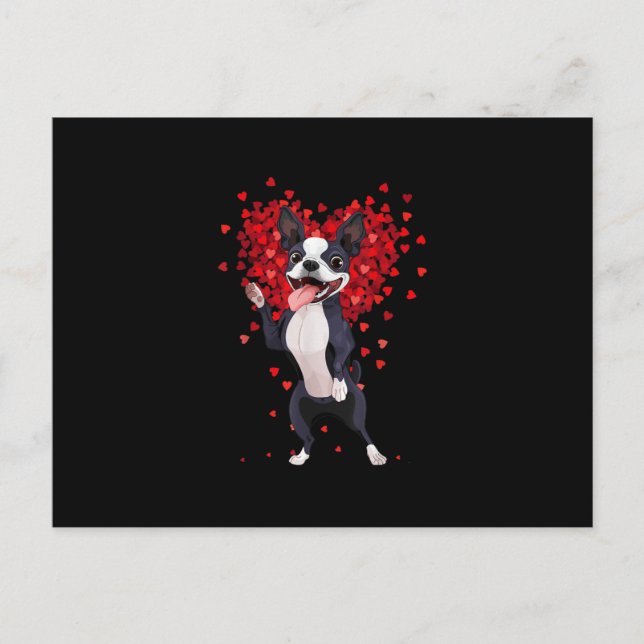 Cartão Postal Adoro Boston Terrier Funny Heart Namorados Gift (Frente)
