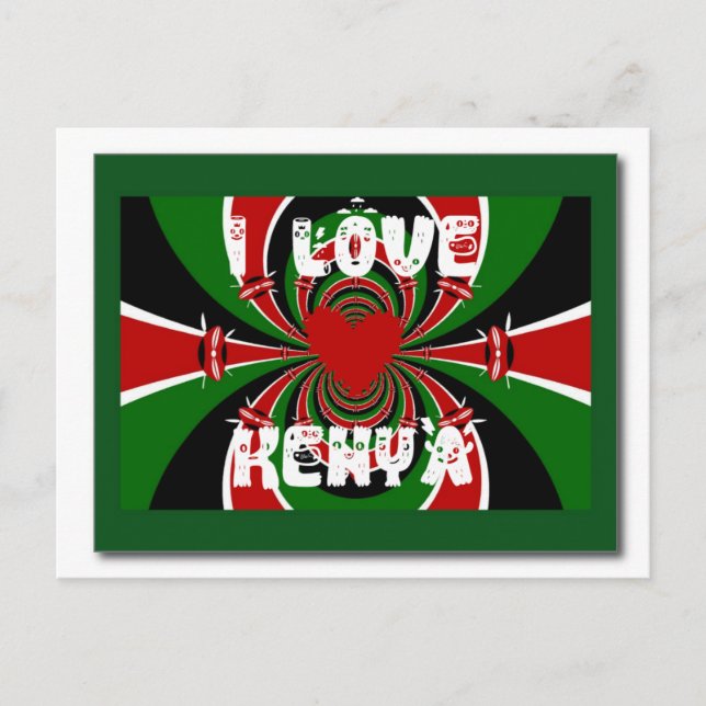 Cartão Postal Adoro Heart Kenya: Arte Dinâmica De Bandeiras (Frente)