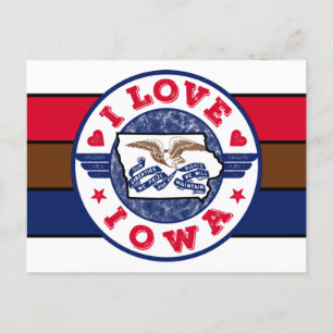 Cartão Postal Adoro Iowa Retro Strips State Map and Flag