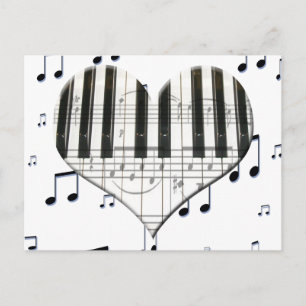 Cartão Postal Adoro Piano ou Organ Music Heart Keyboard