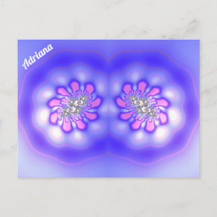 Cartão Postal ADRIANA ~ Design Fractal 3D ~ Rosa Azul Malva ~ 