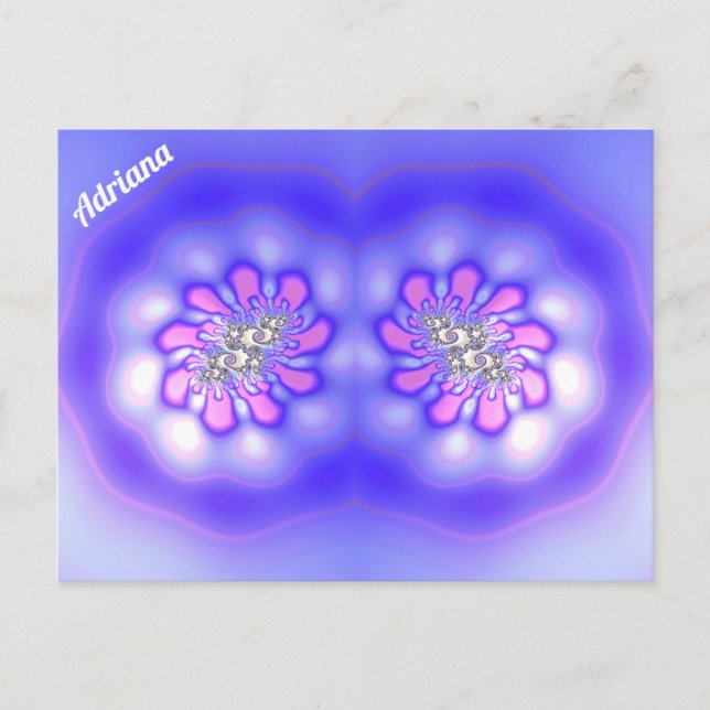 Cartão Postal ADRIANA ~ Design Fractal 3D ~ Rosa Azul Malva ~  (Frente)