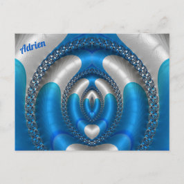 Cartão Postal ADRIEN Bright!~ Blue White 3D Design Fractal ~