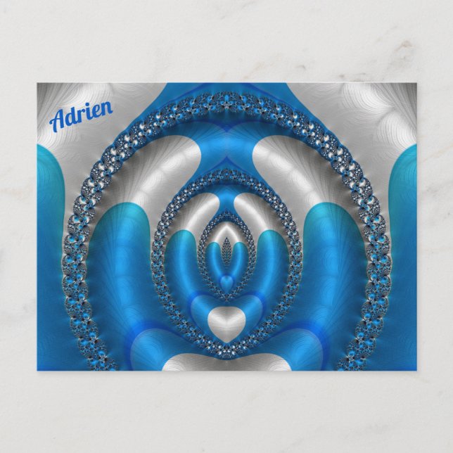 Cartão Postal ADRIEN Bright!~ Blue White 3D Design Fractal ~ (Frente)