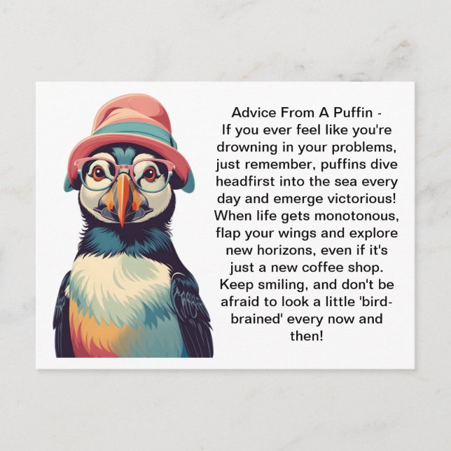 Cartão Postal Advertência Engraçada De Um Puffin (Frente)