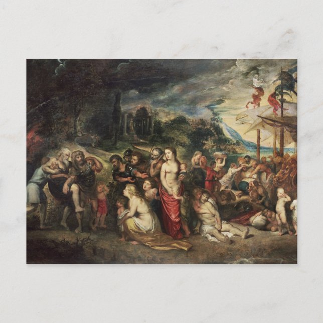 Cartão Postal Aeneas se prepara para levar os troianos ao exílio (Frente)