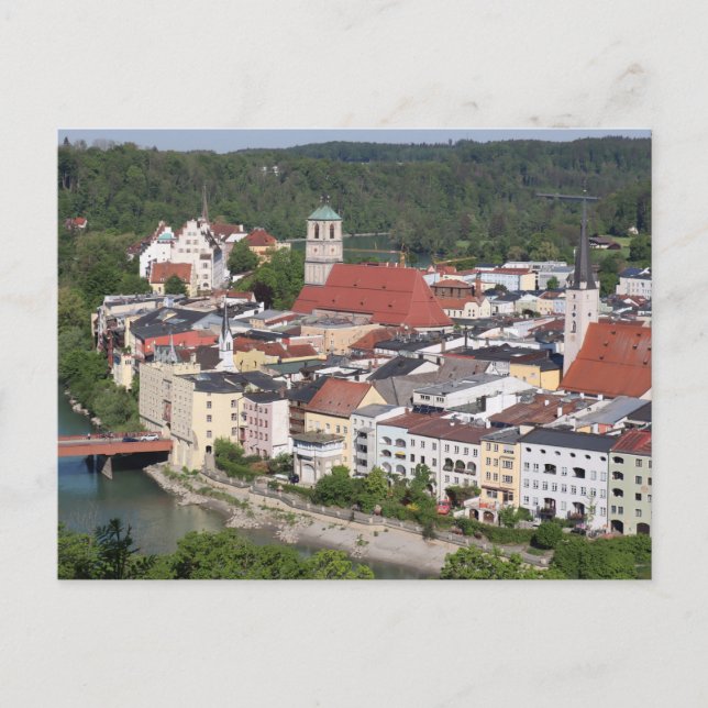 Cartão Postal Aerial View of Historic Wasserburg am Inn (Frente)