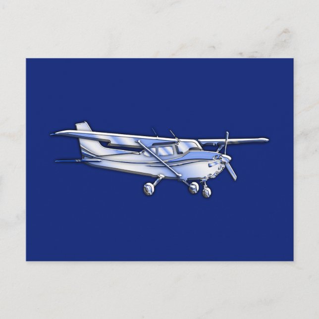 Cartão Postal Aeronave Chrome Cessna Silhouette Voando de Azul (Frente)