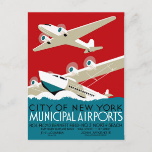 Cartão Postal Aeroportos de Nova York, Antigo 1936 WPA Viagem, F