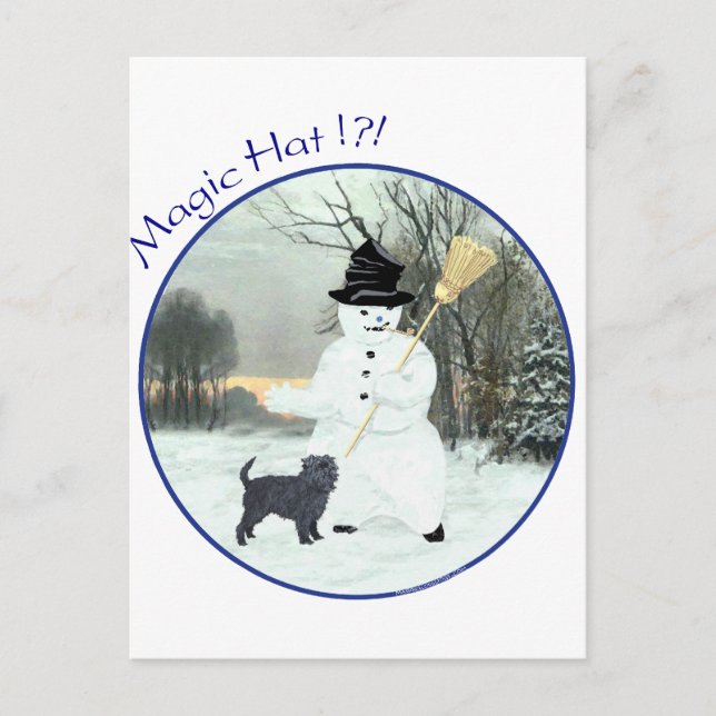 Cartão Postal Affenpinscher e Boneco de Neve (Frente)