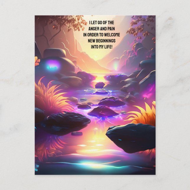 Cartão Postal Afirmação Positiva Deixando Ir a Dor e a Raiva (Frente)