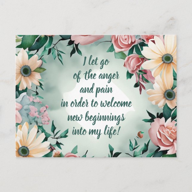 Cartão Postal Afirmação Positiva Que Deixa Ir Dor E Raiva (Frente)